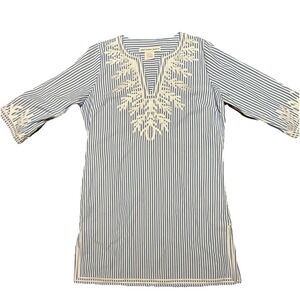 Gretchen Scott Dress Sz XL The Reef‎ Wash/Wear PinStripes Pockets Embroidered